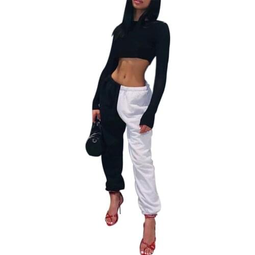 Women Casual High Waist Color Blocking Long Pants Sport Patchwork Workout Trousers