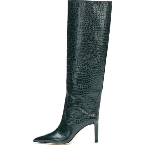 Spring Autumn Women Sexy Stiletto High Heels Knee High Boots Ladies Long Boots Shoes Pointed Toe Slip On