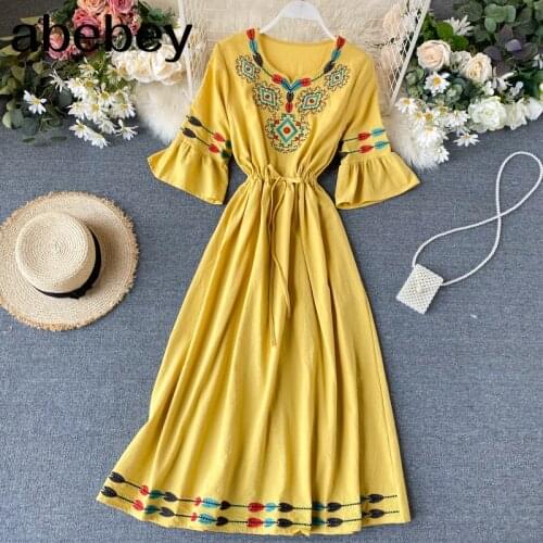 Bodycon Women Floral Maxi Dress Bohemian Hand embroidery Dress Vintage Long Cotton Print Beach Sundress women summer clothes