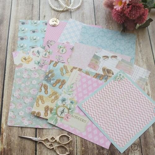 24 Sheets DIY 12 Style 15.2*15.2cm Pink Vacation Time Theme Craft Paper As Scrapbooking Creative Paper DIY Handmade Gift Use