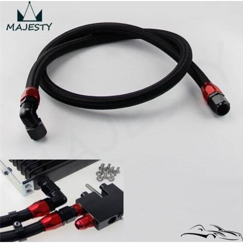 55" Nylon Steel 10An Oil Cooler Braided Oil Fuel Gas Line Hose Kit w/ Adapter