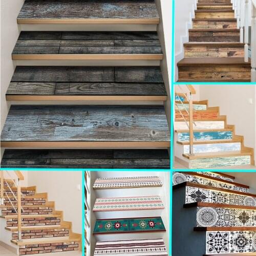 7PCS Stairs Stickers Wood Staircase Decoration Tread Vinyl Self-adhesive DIY Facade Wall Brick Art Pattern Decals 21cm*100cm