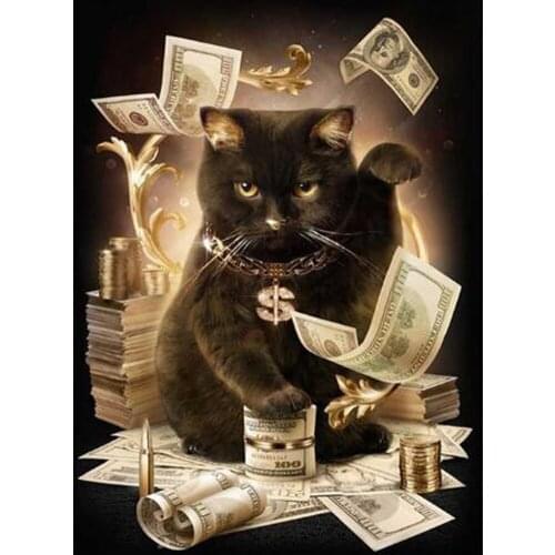 Bring good luck dollars Full Square Round 5D DIY Diamond Painting Animal cat 3D Diamond Embroidery Black cat Mosaic Decor DF132