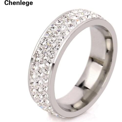 White fashion 3 row CZ crystal full rhinestone ring jewelry stainless steel rings for women tail rings best selling charm female