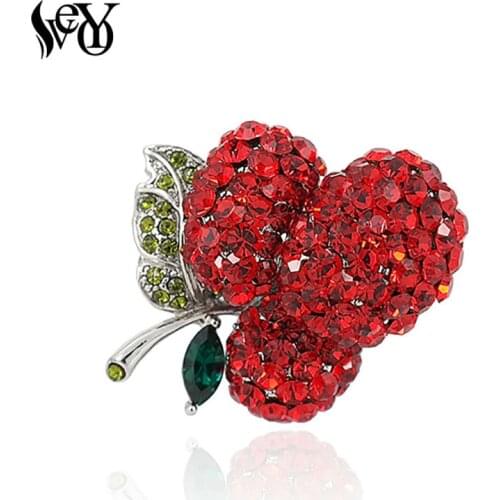 VEYO Red Flowers Full of Rhinestone Brooch for Woman Crystal Brooch Pin Accessory Nicely Hats Bijoux