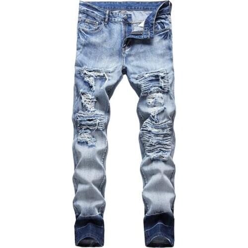 Men Trousers Mens Jeans High Quality Pants Casual Autumn Male Ripped Slim Biker Sweatpants Sexy Hole Outwears Pants