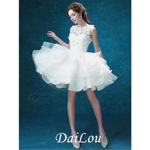 Flowers Tiered Sleeveless Scoop Zipper-Up Ruffles Short Organza Evening Dress 2021