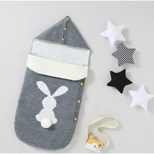 Baby Sleeping Bags Cute Rabbit 3D Pom Pom Knit Newborn Girl Boy Sleep Sack Toddler Infant Stroller Wrap Swaddle Fashion Envelope