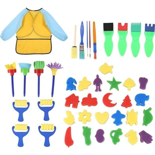 Kids Early Learning Sponge Painting Brushes Kit, 42 Pieces Sponge Drawing Shapes Paint Craft Brushes For Toddlers Assorted Patte