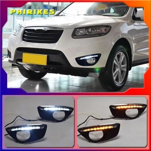 For Hyundai Santa Fe SantaFe 2010 2011 2012 Daytime Running Light DRL LED Fog Lamp Cover With Yellow Turning Signal Functions