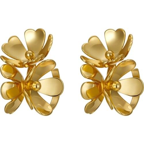 Retro tone French romantic luxury metal flower earrings small temperament earrings women