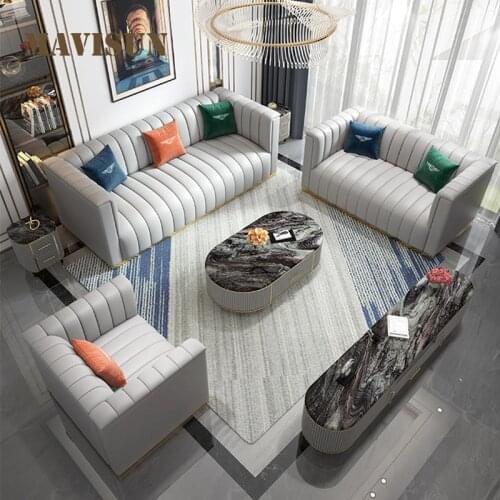 Italian Light Luxury Leather Chesterfield Sofa Living Room Combination Villa Large Apartment Floor Lounge Sofa Modern Furniture