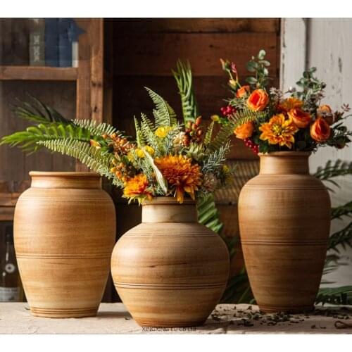 Retro Ceramic Vase Home Decoration Flower Pot Modern Stoneware Living Room Flower Arrangement Container Dried Flower Accessories