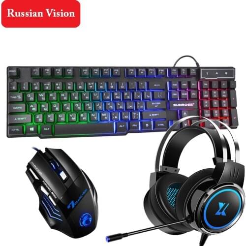 English Russian Layout Keyboard Mouse Combos Mechanical Felling Keyboard 3 Colorful Backlit Keyboard 4800DPI Wireless Mice Sets