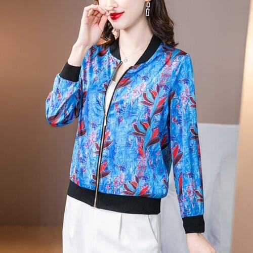 2021 Korean Fashion Summer Women Printed Bomber Jacket Thin Elegant Long Sleeve Female Office Zipper Sunscreen Jackets 19 Colors