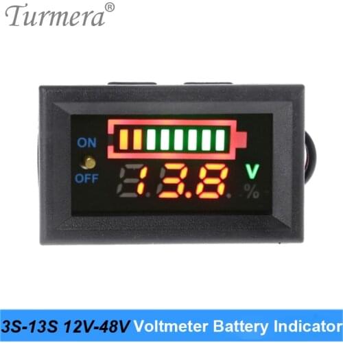 Turmera 12V 24V 36V 48V 60V Lithium Lifepo4 Battery Indicator Voltmeter Display with Switch Battery for 12V Car and Screwdriver