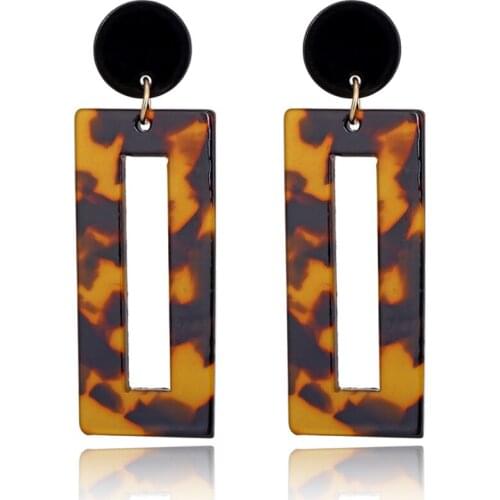 New Fashion Vintage Acrylic Square Stud Earrings For Women Punk Tortoiseshell Pendientes Jewelry Accessories Sieraden AE193