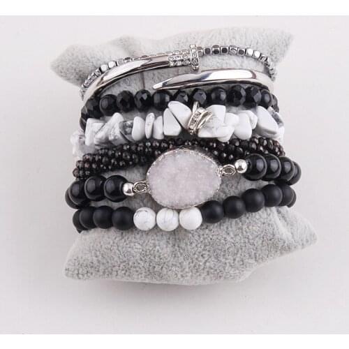 MD Fashion Bohemian Jewelry Accessory Black Silv Beaded Bracelet Charms 6pc Stack Bracelets Sets For Women Gift