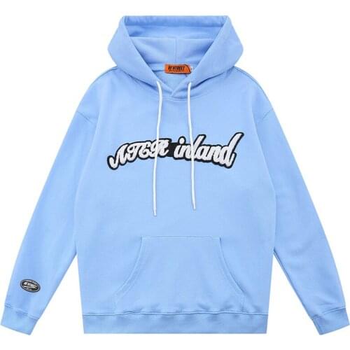 Mens Letter Embroidery Hoodie Sweatshirts худи оверсайз Autumn Oversize 100%Cotton Tops Unisex Loose Lake Blue Hoodies Pullover