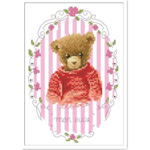 Cute bear cross stitch kits package cartoon 18ct 14ct 11ct cloth silk cotton thread embroidery DIY handmade needlework