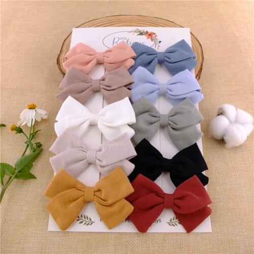 Set of 10 Baby Girls Linen Hair Bow Fully Lined Clips Barrettes Toddler Kids Women Hairbow Hairgrips Hair Bows Accessories