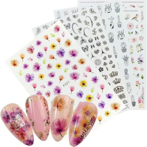 1pc Flowers Summer Watermelon Lemon Cactus Letter Adhesive Stickers Nail Art Decal Decoration ( Just Bare Sheet 12.2cm*7.5cm)