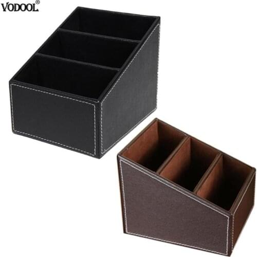 3 Cells PU Leather Desk Storage Organizer Phone Holder Stationery Box Makeup Cosmetic Organizer Desk Top Case Office