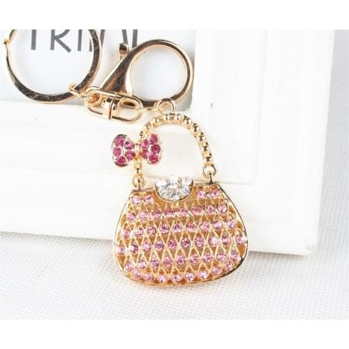New Fashion Women Handbag Butterfly Bow Crystal Rhinestone Charm Pendant Purse Key Ring Chain Creative Birthday Best Gift