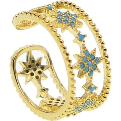 New Rose Gold Color Hollow out Retro Totem Rose star Flower CZ Crystal Rings Engagement delicate Ring For Women Wholesale