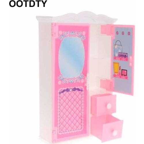 New Closet Toy With Mirror Doll House Princess Bedroom Furniture Wardrobe Doll Accessories For Barbie Dolls Toys Gifts