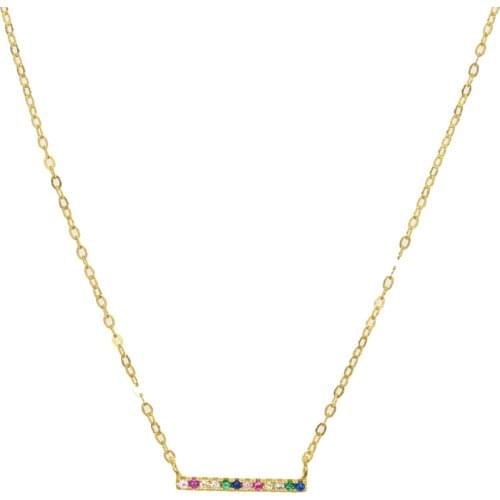 Silver Gold Rose gold 3 color 100% 925 sterling silver rainbow cz bar necklace classic simple desing