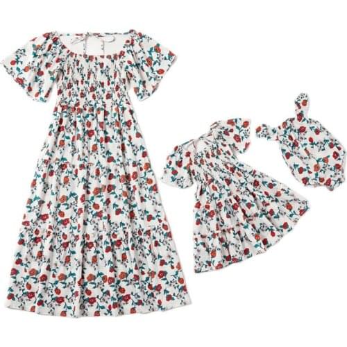 Dress Family Matching Clothes 2021 Summer Floral Short Dress Mom Kid Girl Baby Parent-Child Outfit Mother Daughter Beach Dress