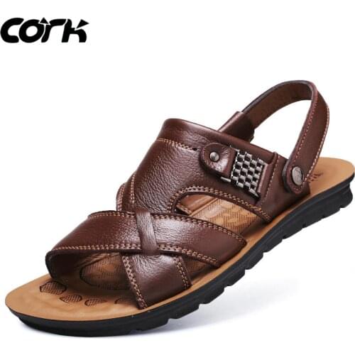 Cork New Leather Sandals Men Roman Sandals Summer Beach Men Casual Shoes Beach Flip Flops Male Fashion Outdoor Slippers Shoes