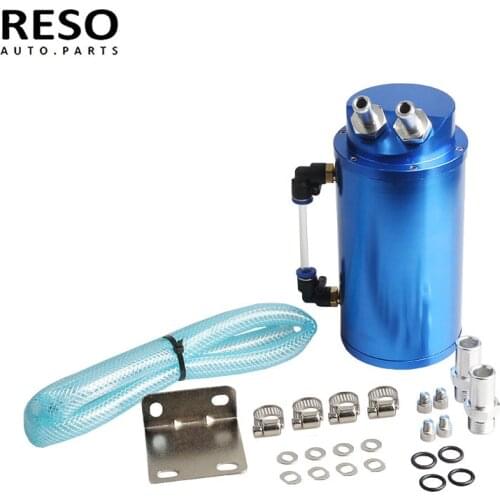 RESO-Universal Engine Round Shape Oil Catch Can Oil Tank Reservoir With 2 Bigger Fittings Oil Catcher