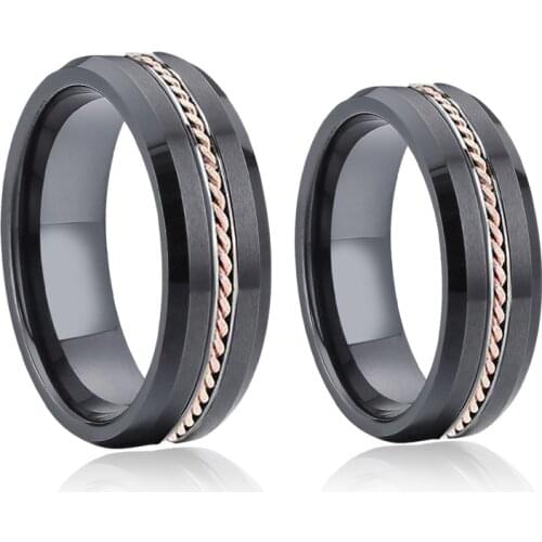 Luxury Alliances real rose gold twist marriage wedding couple rings set for men and women Black ceramic jewelry