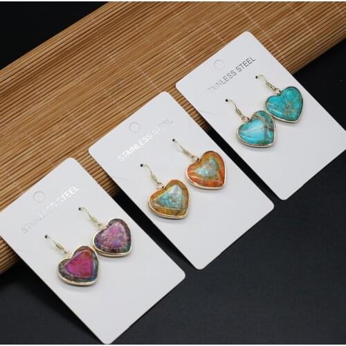 Natural Stone Earrings Peach Heart-Shaped Emperor Stone Charms For Elegant Women Love Romantic Gift
