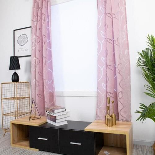 100x130cm Hollow Leaves Print Balcony Window Gauze Curtain Bedroom Drape Decor Curtains For Living Room Tulle Voile Drapes