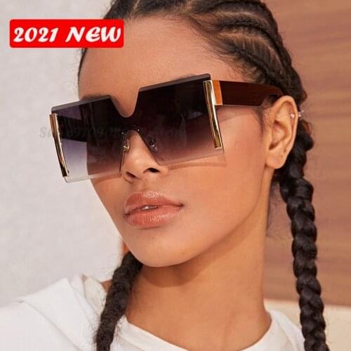2021 Big Frame Oversize Sunglasses Women Brand Designer Rimless Square Shades Vintage Fashion Gradient Clear Sun Glasses E693