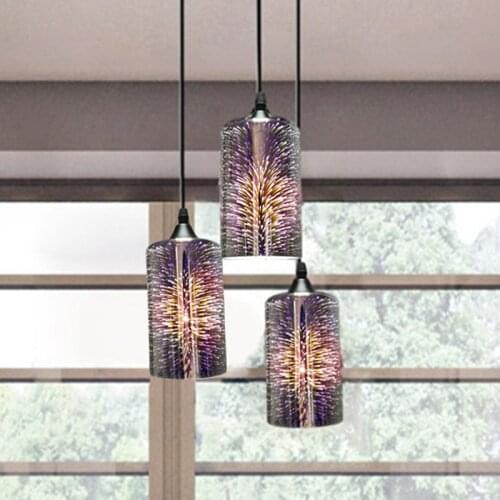 Modern 3D Colorful Nordic Starry Sky Hanging Glass Shade Pendant Lamp Lights with E27 Bulb for Kitchen Restaurant Living Room