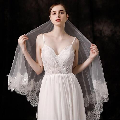 Bridal Veil White/Ivory Soft Lace Hem Wedding Veil Two Layer Wedding Accessories Tulle Bride Veils