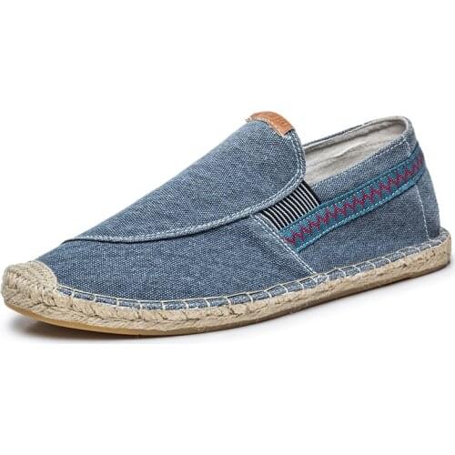 Hemp Wrap Mens Shoes Spring Espadrilles Men 2019 Canvas Shoes Men Breathable Mens Loafers Slip On Solid Blue Brown