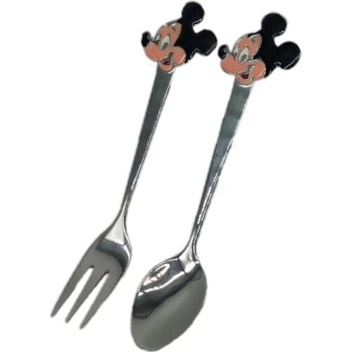 Disney Creativity Mickey Minnie Cartoons Fork spoon Fun childrens tableware Stainless steel for boys and girls Cutlery Set