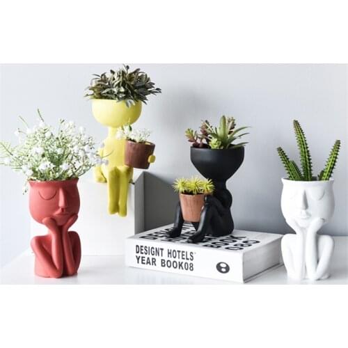 Character Resin Plant Pot Abstract Person Planten Pot Fleur Decoratif Artificial Flower Vase Home Decoration Accessories