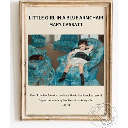 Mary Cassatt Exhibition Museum Poster, Little Girl In A Blue Armchair Wall Art Canvas Painting, Kids Room Lovely Gift Home Decor