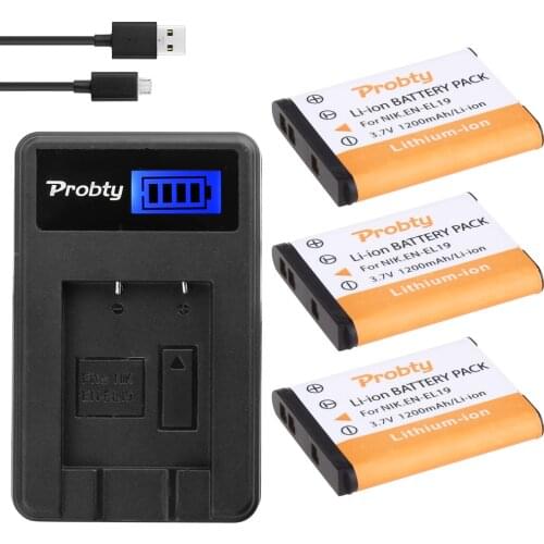 3Pcs Probty EN-EL19 EN EL19 ENEL19 Battery + LCD USB Charger for Nikon S100 S2500 S2600 S3100 S6400 S4100 S4150 S3300 S4300