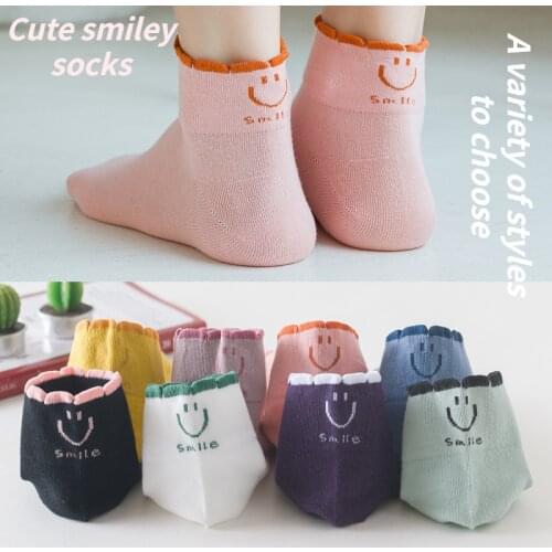 3 Pairs Of Cotton Ladies Boat Socks Summer And Autumn Thin Section Solid Color Cartoon Smiley Face Socks Popular Womens Socks