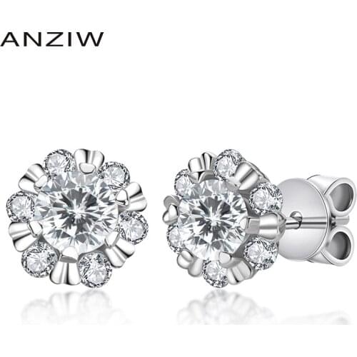 925 Sterling Silver Moissanite Diamond Halo Round Cut Stud Earrings Silver 5mm Flower Stud Earring Women Wedding Party Jewery