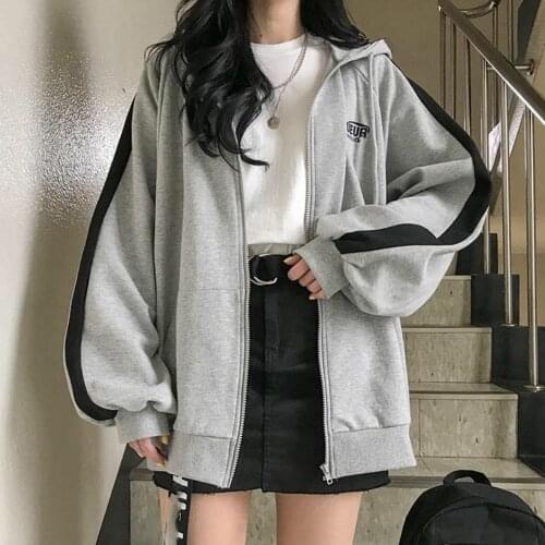 Oversized Zip Up Sweatshirt Women Letter Print Long Sleeve Hoodis Zipper Loose Streetwear Jacket Casual Autumn Winter Pullover