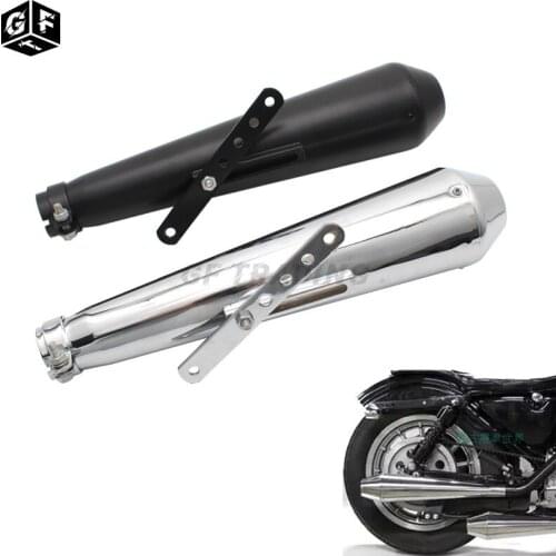 1pcs Motorcycle Black/Chrome Cafe Racer Exhaust Pipe with Sliding Bracket Matte Universal for Harley Honda