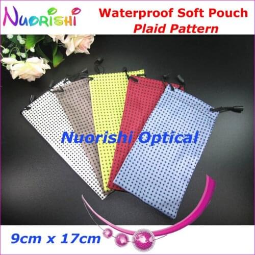 20/50/100pcs Small Plaid Pattern Waterproof Sunglasses Glasses Eyeglass MP4 Soft Bag Pouch Case Colors Mixed free shipping CP036